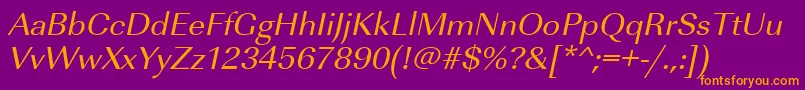 UrwimperialtwidOblique-Schriftart – Orangefarbene Schriften auf violettem Hintergrund
