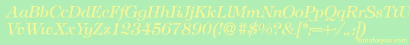 フォントT731RomanItalic – 黄色の文字が緑の背景にあります