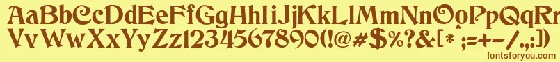 フォントJmhCthulhumbus – 茶色の文字が黄色の背景にあります。