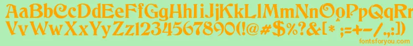 フォントJmhCthulhumbus – オレンジの文字が緑の背景にあります。