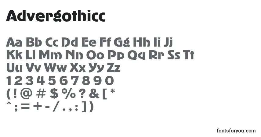Schriftart Advergothicc – Alphabet, Zahlen, spezielle Symbole