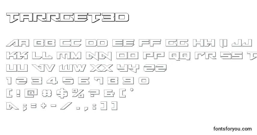Tarrget3D-fontti – aakkoset, numerot, erikoismerkit