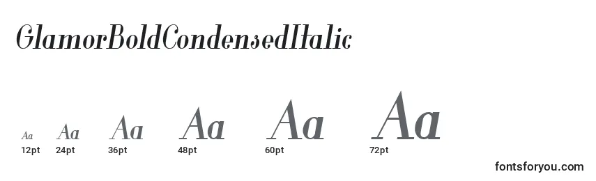 Размеры шрифта GlamorBoldCondensedItalic