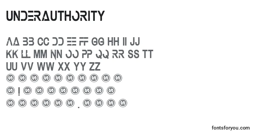 Schriftart Underauthority (110979) – Alphabet, Zahlen, spezielle Symbole