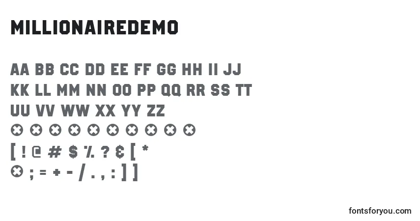 Шрифт MillionaireDemo – алфавит, цифры, специальные символы