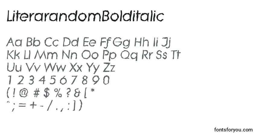 Czcionka LiterarandomBolditalic – alfabet, cyfry, specjalne znaki