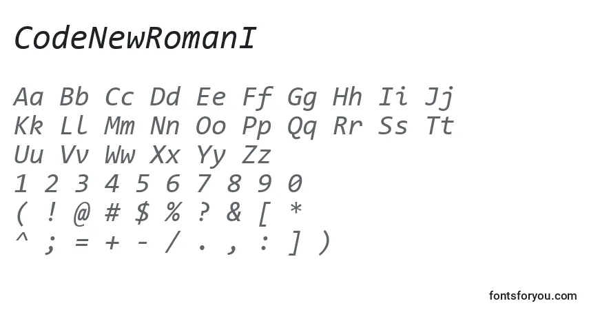 Czcionka CodeNewRomanI – alfabet, cyfry, specjalne znaki