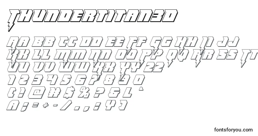 Schriftart Thundertitan3D – Alphabet, Zahlen, spezielle Symbole