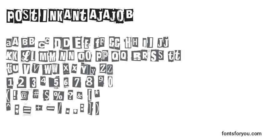 Czcionka Postinkantajajob – alfabet, cyfry, specjalne znaki