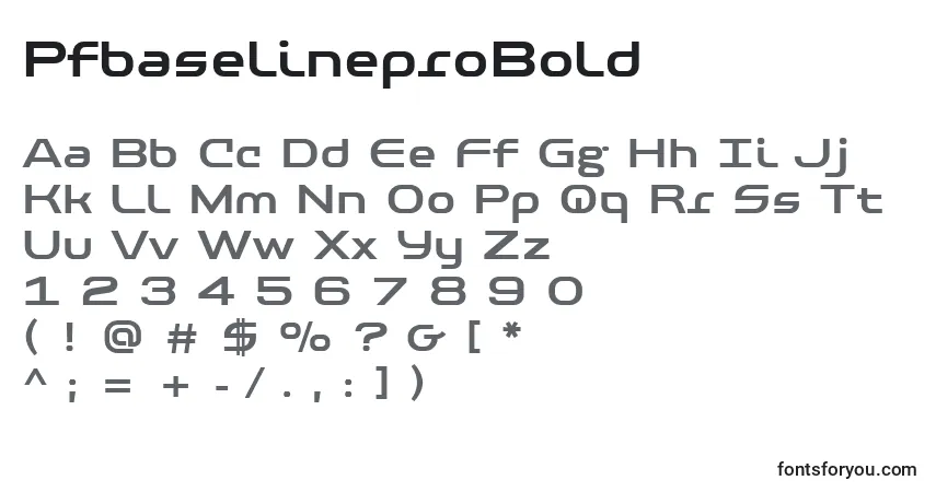 A fonte PfbaselineproBold – alfabeto, números, caracteres especiais