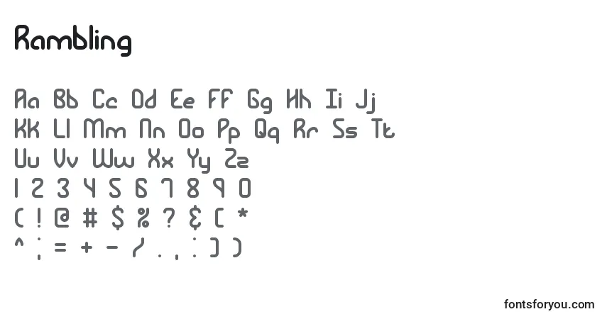 A fonte Rambling – alfabeto, números, caracteres especiais