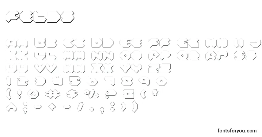 A fonte Felds – alfabeto, números, caracteres especiais