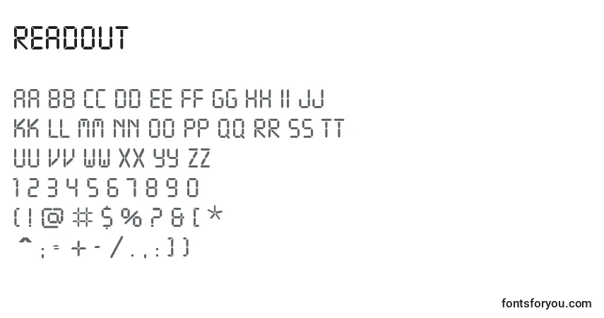 characters of readout font, letter of readout font, alphabet of  readout font