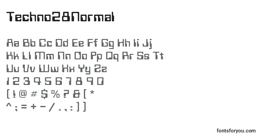 characters of techno28normal font, letter of techno28normal font, alphabet of  techno28normal font