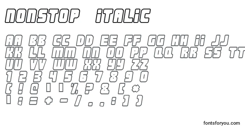 Шрифт Nonstop  Italic  – алфавит, цифры, специальные символы