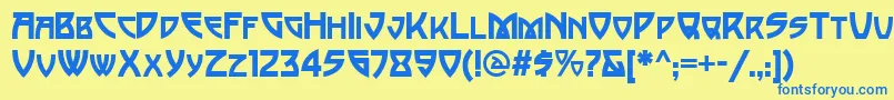 フォントPostmodernOne – 青い文字が黄色の背景にあります。