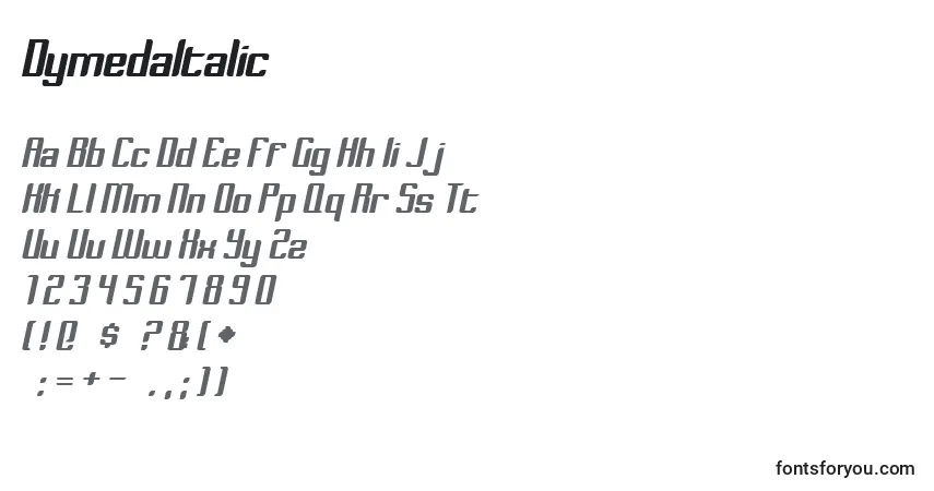 Czcionka DymedaItalic – alfabet, cyfry, specjalne znaki