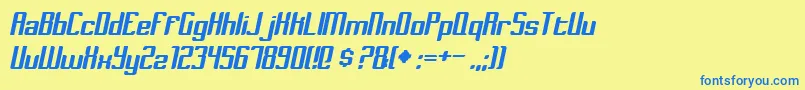 フォントDymedaItalic – 青い文字が黄色の背景にあります。