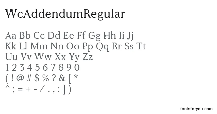 A fonte WcAddendumRegular (111009) – alfabeto, números, caracteres especiais