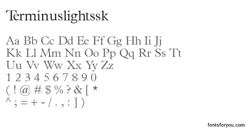 A fonte Terminuslightssk – alfabeto, números, caracteres especiais