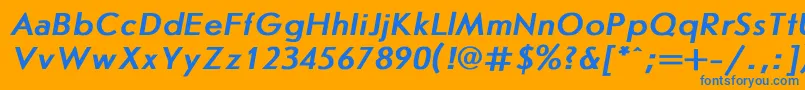 JournalsansBoldItalic-Schriftart – Blaue Schriften auf orangefarbenem Hintergrund