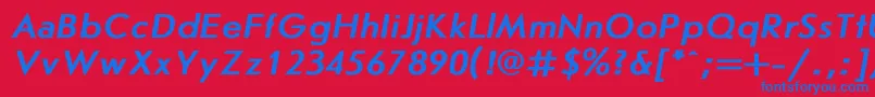 JournalsansBoldItalic-Schriftart – Blaue Schriften auf rotem Hintergrund