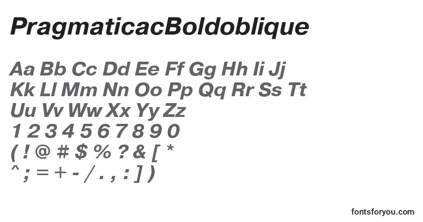 A fonte PragmaticacBoldoblique – alfabeto, números, caracteres especiais