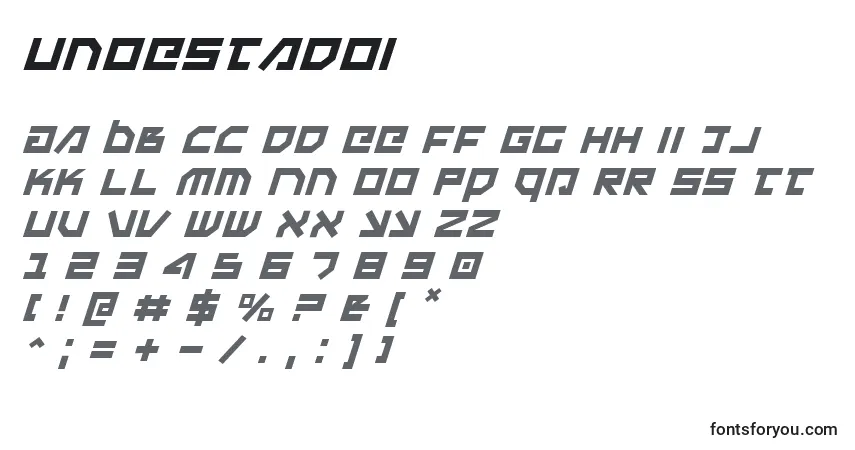 Czcionka Unoestadoi – alfabet, cyfry, specjalne znaki