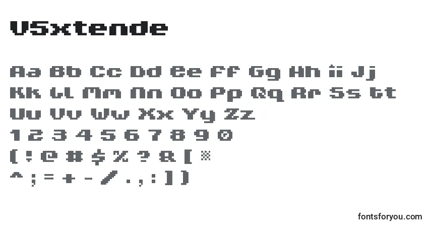 Schriftart V5xtende – Alphabet, Zahlen, spezielle Symbole