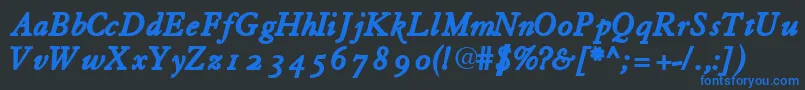 TiascoossskBoldItalic Font – Blue Fonts on Black Background