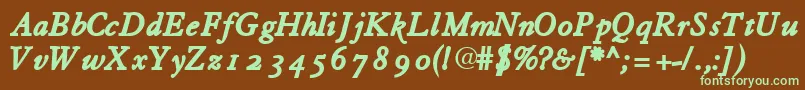 TiascoossskBoldItalic Font – Green Fonts on Brown Background