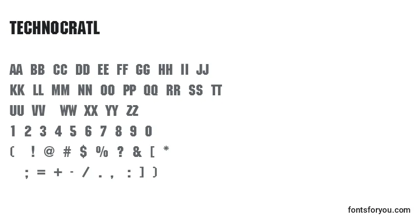 Czcionka TechnocratLight – alfabet, cyfry, specjalne znaki