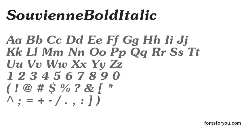 A fonte SouvienneBoldItalic – alfabeto, números, caracteres especiais