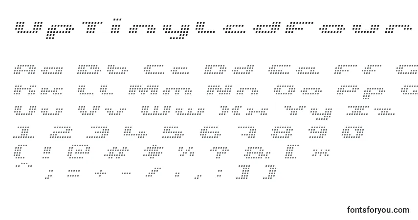 Schriftart UpTinyLcdFourLightItalic – Alphabet, Zahlen, spezielle Symbole