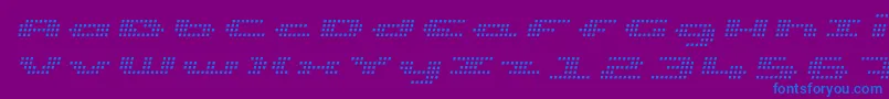 UpTinyLcdFourLightItalic-Schriftart – Blaue Schriften auf violettem Hintergrund