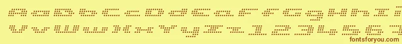 UpTinyLcdFourLightItalic Font – Brown Fonts on Yellow Background