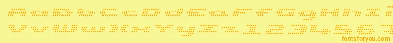 UpTinyLcdFourLightItalic Font – Orange Fonts on Yellow Background