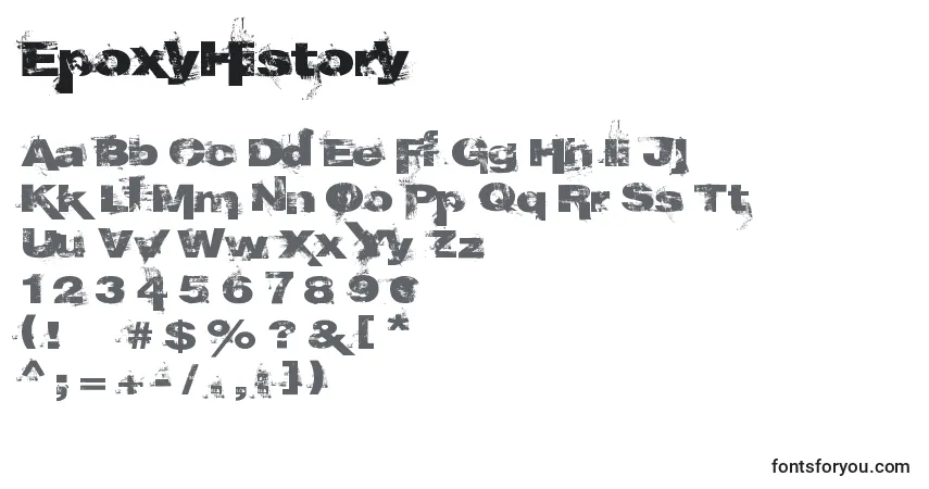Czcionka EpoxyHistory – alfabet, cyfry, specjalne znaki