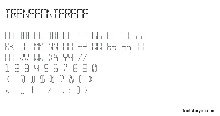 Czcionka TransponderAoe – alfabet, cyfry, specjalne znaki