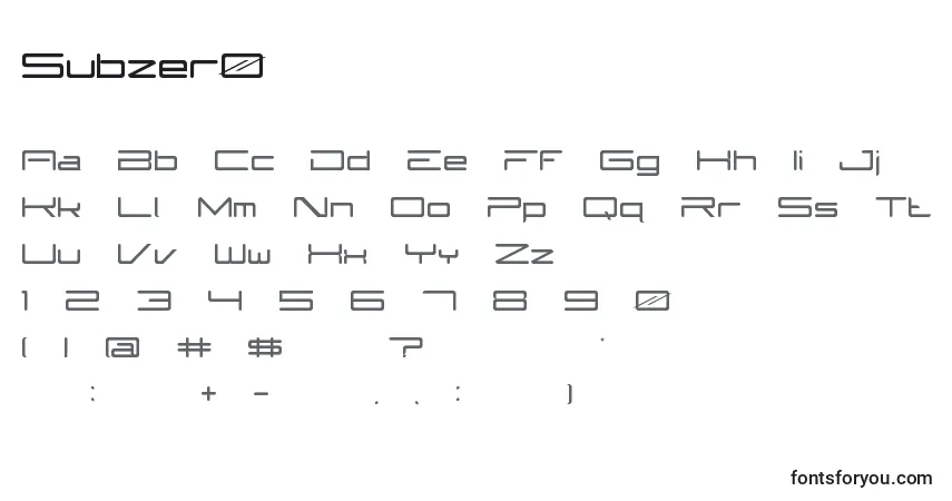 Schriftart Subzer0 – Alphabet, Zahlen, spezielle Symbole