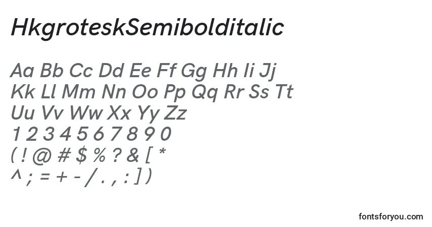 Schriftart HkgroteskSemibolditalic – Alphabet, Zahlen, spezielle Symbole