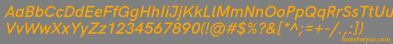 HkgroteskSemibolditalic-fontti – oranssit fontit harmaalla taustalla