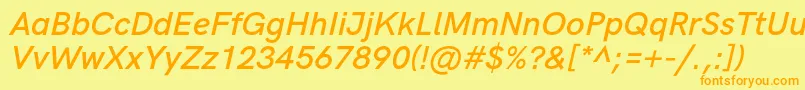 HkgroteskSemibolditalic-Schriftart – Orangefarbene Schriften auf gelbem Hintergrund