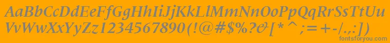 Czcionka Latin725BoldItalicBt – szare czcionki na pomarańczowym tle