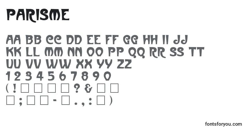 Schriftart Parisme – Alphabet, Zahlen, spezielle Symbole