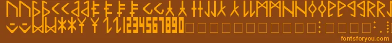 Weitere Informationen zur CommonTongue-Schriftart CommonTongue-Schriftart – Orangefarbene Schriften auf braunem Hintergrund