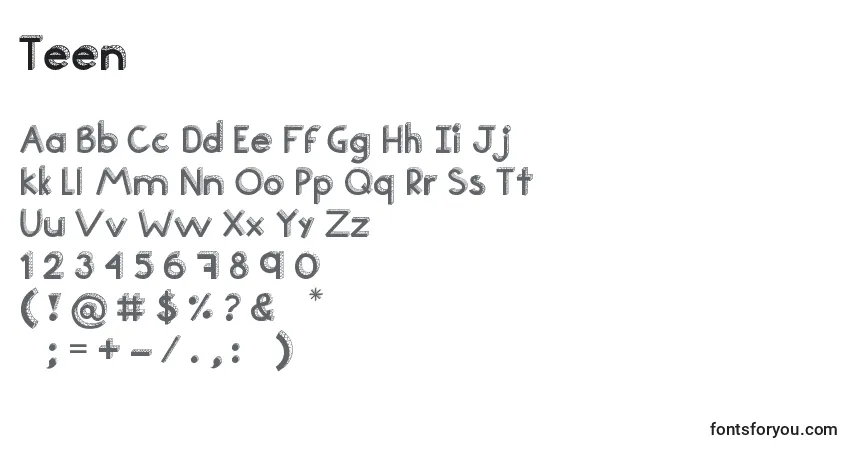 A fonte Teen – alfabeto, números, caracteres especiais