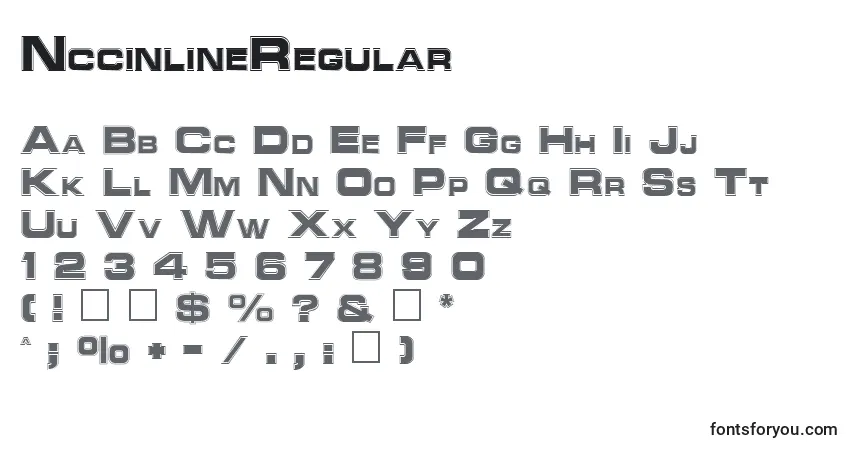 Czcionka NccinlineRegular – alfabet, cyfry, specjalne znaki