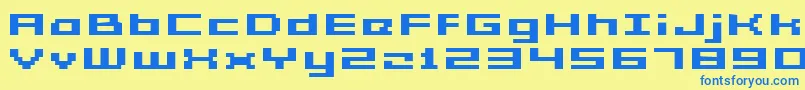 Fonte GrixelAcme5WideBoldXtnd – fontes azuis em um fundo amarelo