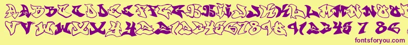 Шрифт Graffonti.Atomic.Bomb.Fontvir.Us – фиолетовые шрифты на жёлтом фоне